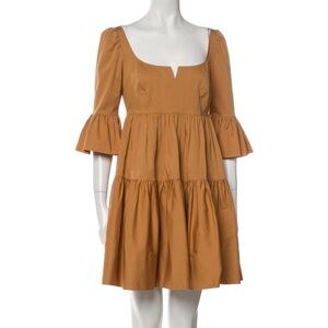 Cinq a Sept Brown Tiered Dress with Bell Sleeves